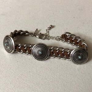 Shyanne Conchos Bracelet with Faux Suede Brown Chain with Turquoise Accents